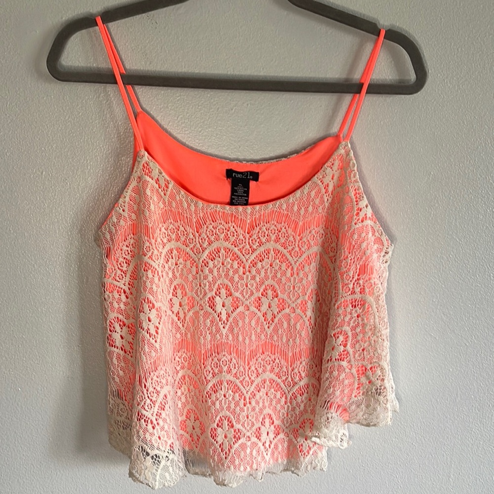 Rue21 • neon pink and lace crop tank top
